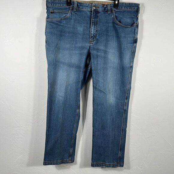 🔥🔥 DULUTH TRADING Flex Ballroom Trim Fit Jeans Men Sz 42x30 - PERFECT - Picture 2 of 7